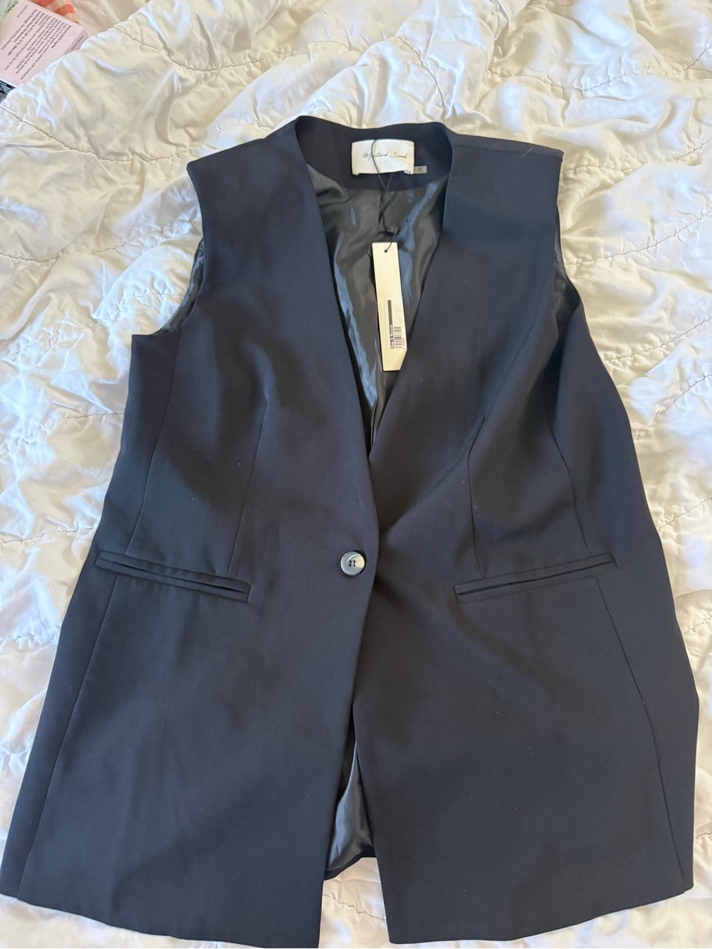 Mustard Seed Black Longline Vest Blazer NWT Size M One Button Lined